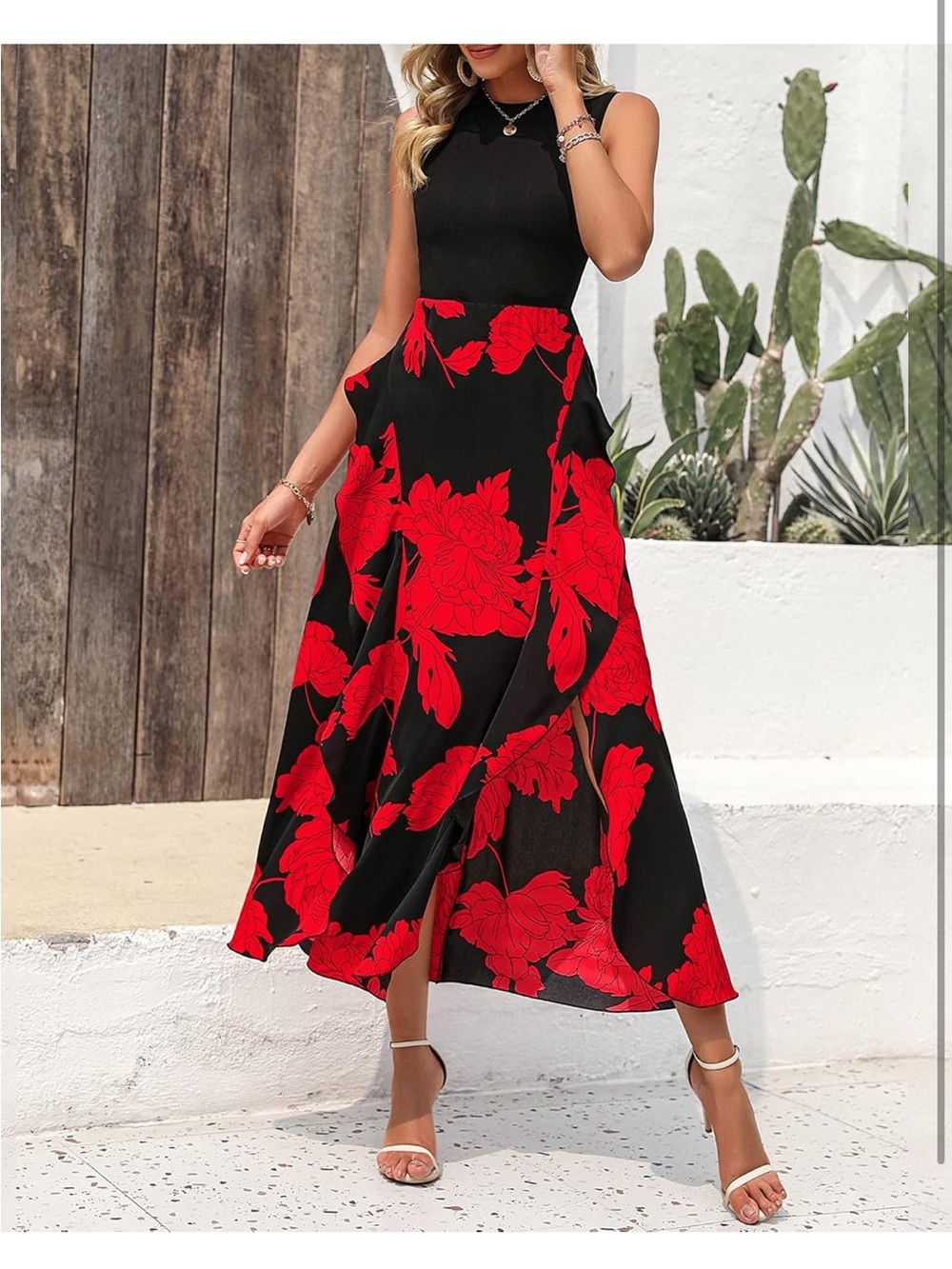 #75 BTFBM Floral Sleeveless Ruffle Boho Cocktail Wedding Guest Party Midi Dress